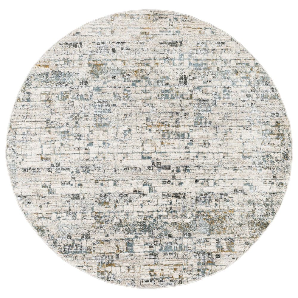 Surya Dresden Taupe, Off-White, Light Gray, Deep Teal, Dusty Sage, Ink Blue and Mustard 5"3" Round Area Rug, , large