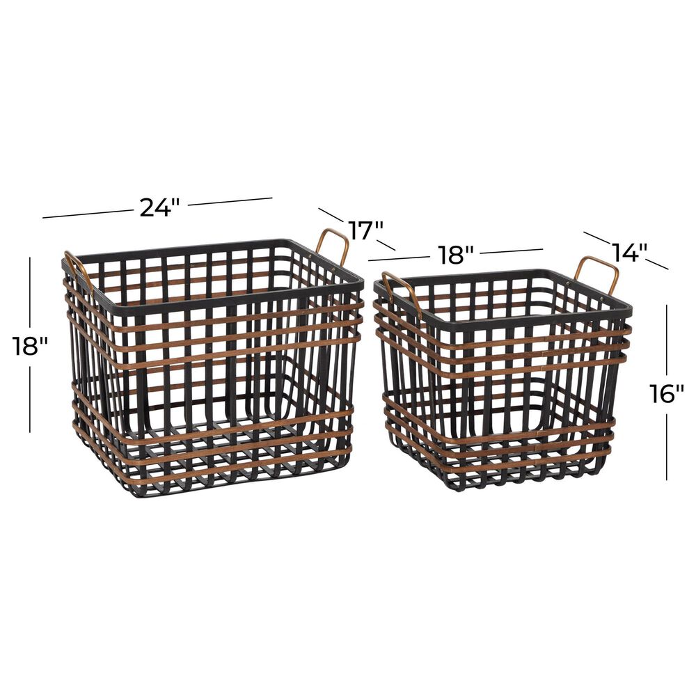 Maple and Jade Storage Basket with Handles in Matte Black and Brown &#40;Set of 2&#41;, , large