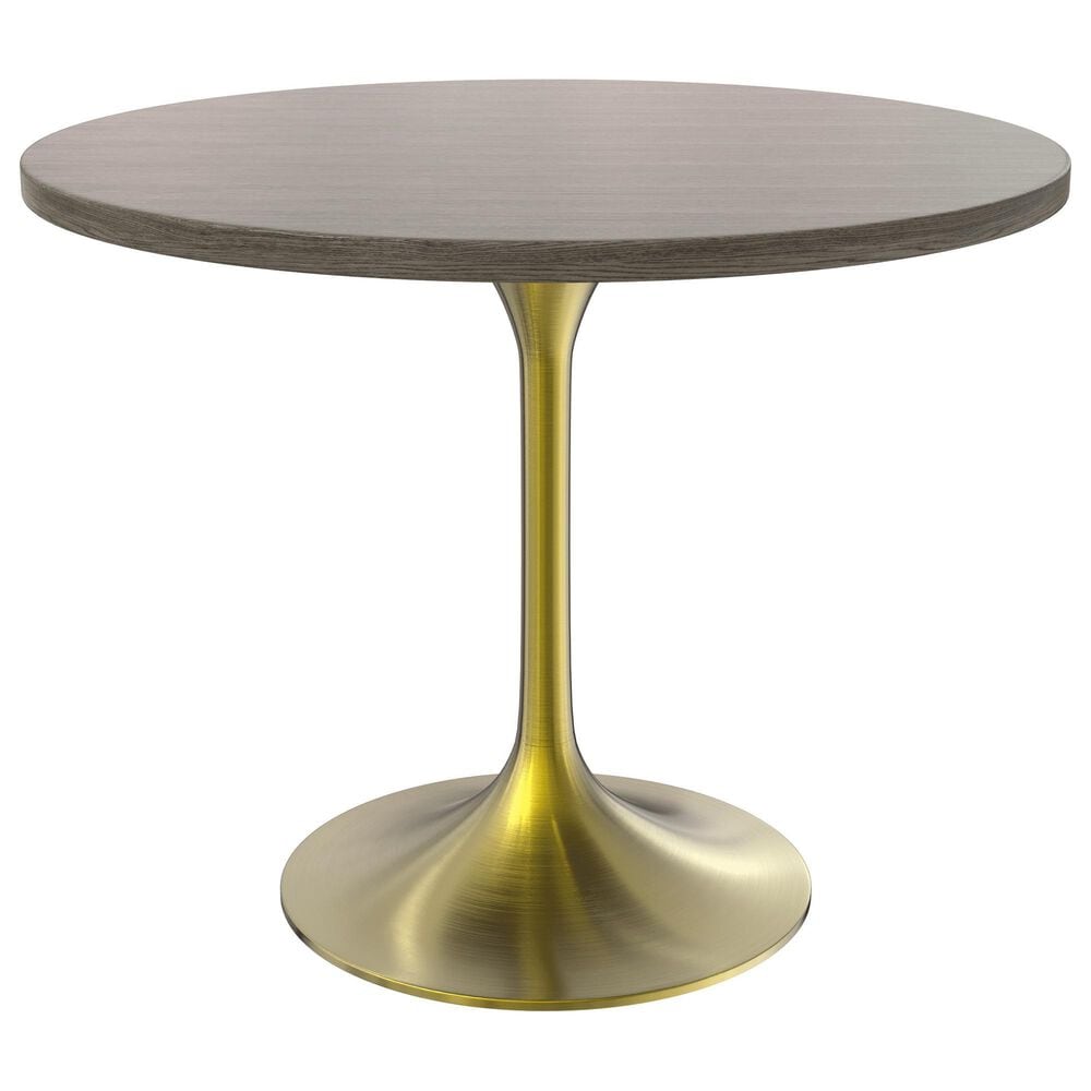 Leisuremod LeisureMod Verve Collection 36 Round Dining Table, Brushed Gold Base with Dark Maple MDF Top, , large