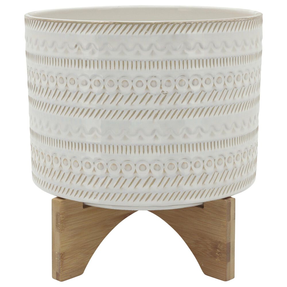 Sagebrook Home 10" Tribal Planter on Stand in Ivory and Beige, , large