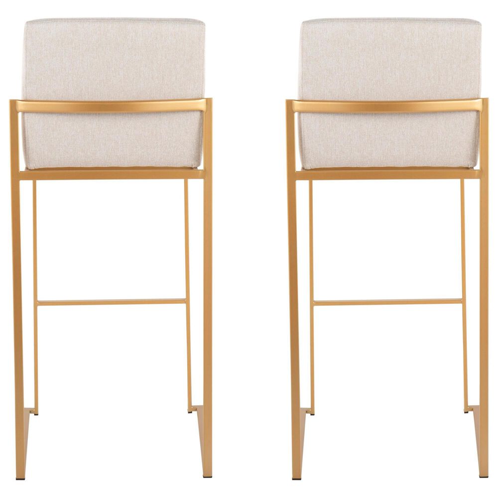 Lumisource Fuji High Back Barstool with Beige Fabric in Gold &#40;Set of 2&#41;, , large