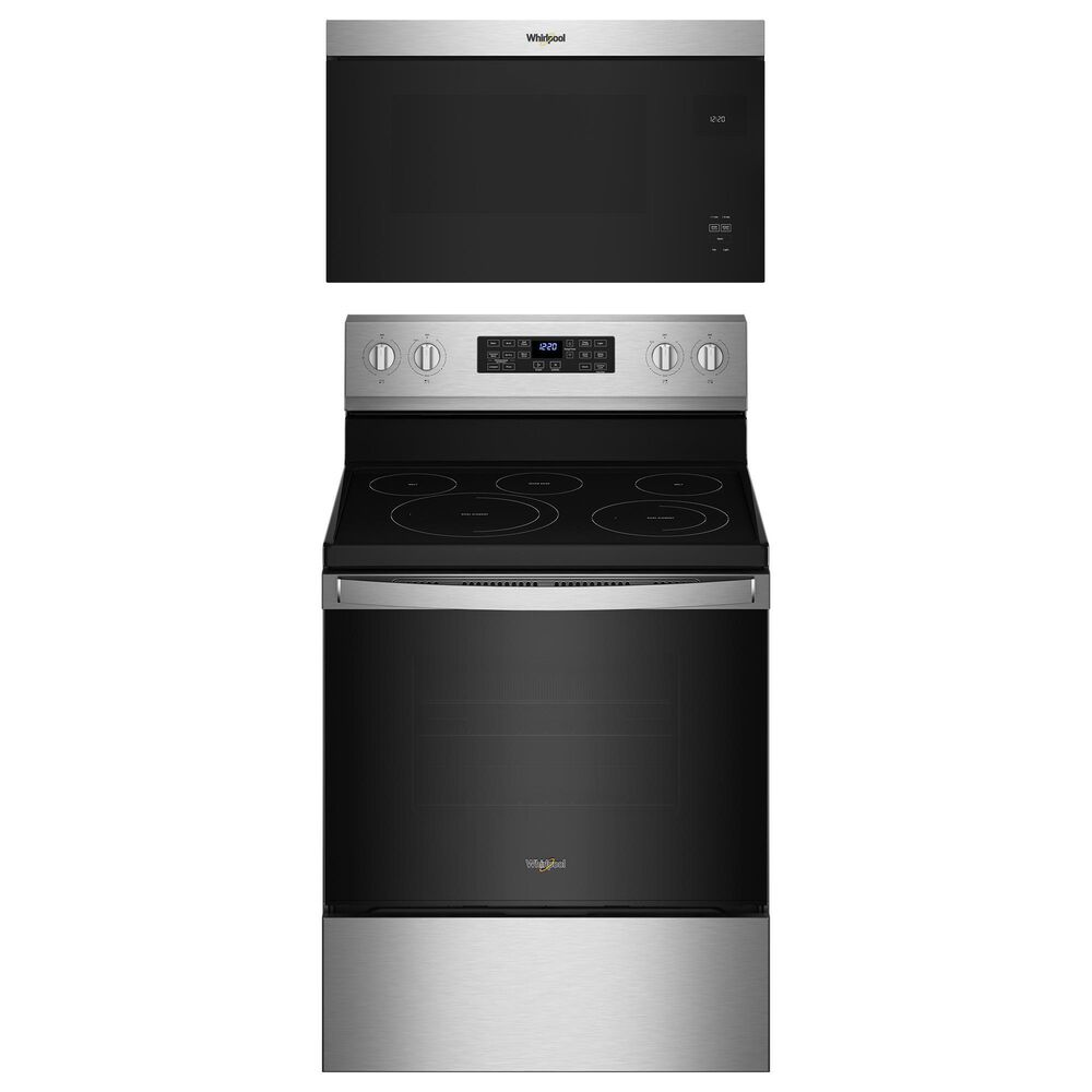 Whirlpool 2-Piece Kitchen Package with 5.3 Cu. Ft. Freestanding Electric Range and Microwave in Fingerprint Resistant Stainless Steel, , large