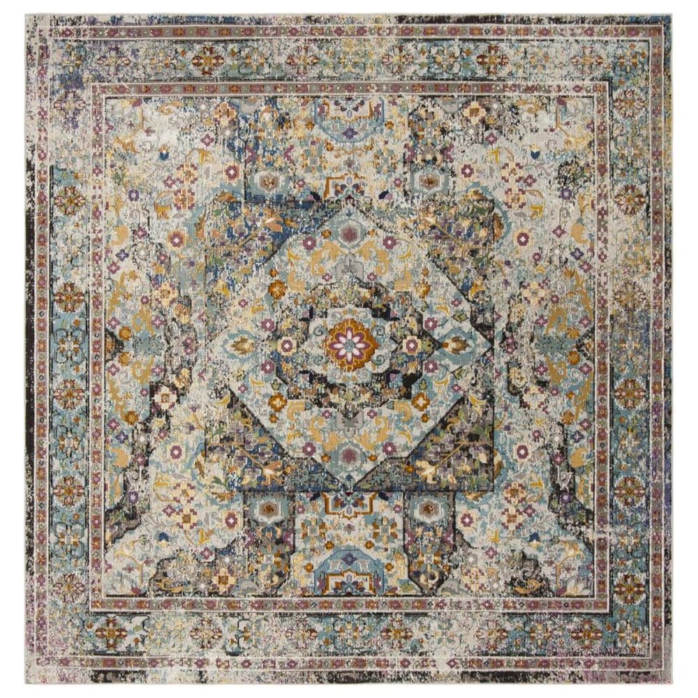 Safavieh Aria ARA199B 6"6" Square Blue and Multicolor Area Rug, , large