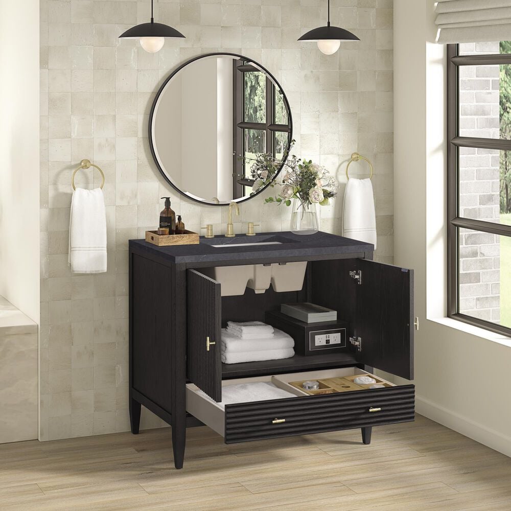 James Martin Vanities Myrrin 36&quot; Vanity in Carbon Oak with 3 cm Charcoal Soapstone Quartz Top, , large