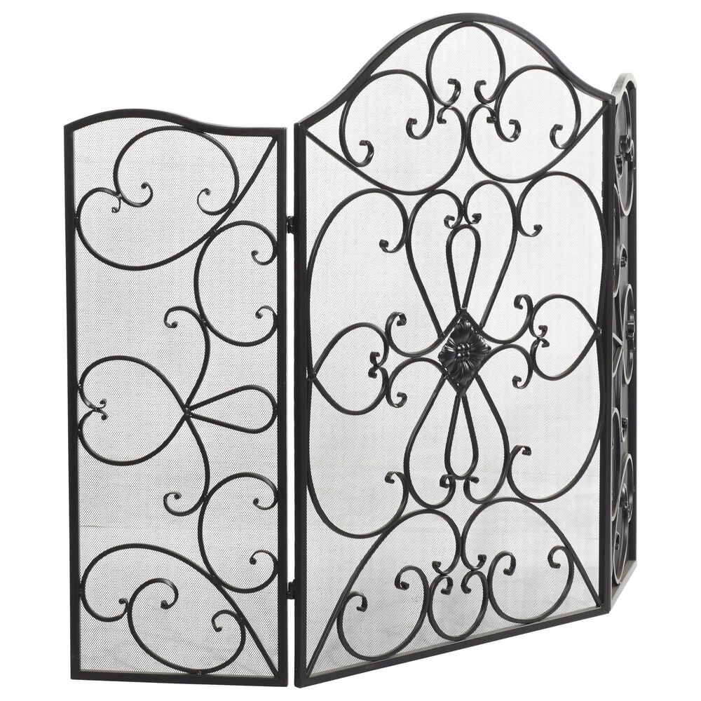 Maple and Jade 49" x 36" Fireplace Screen in Black, , large