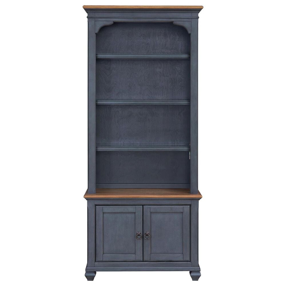 Legends Home Americana 2-Piece Executive Desk with Bookcase Pier Set in Corduroy Blue and Whiskey, , large