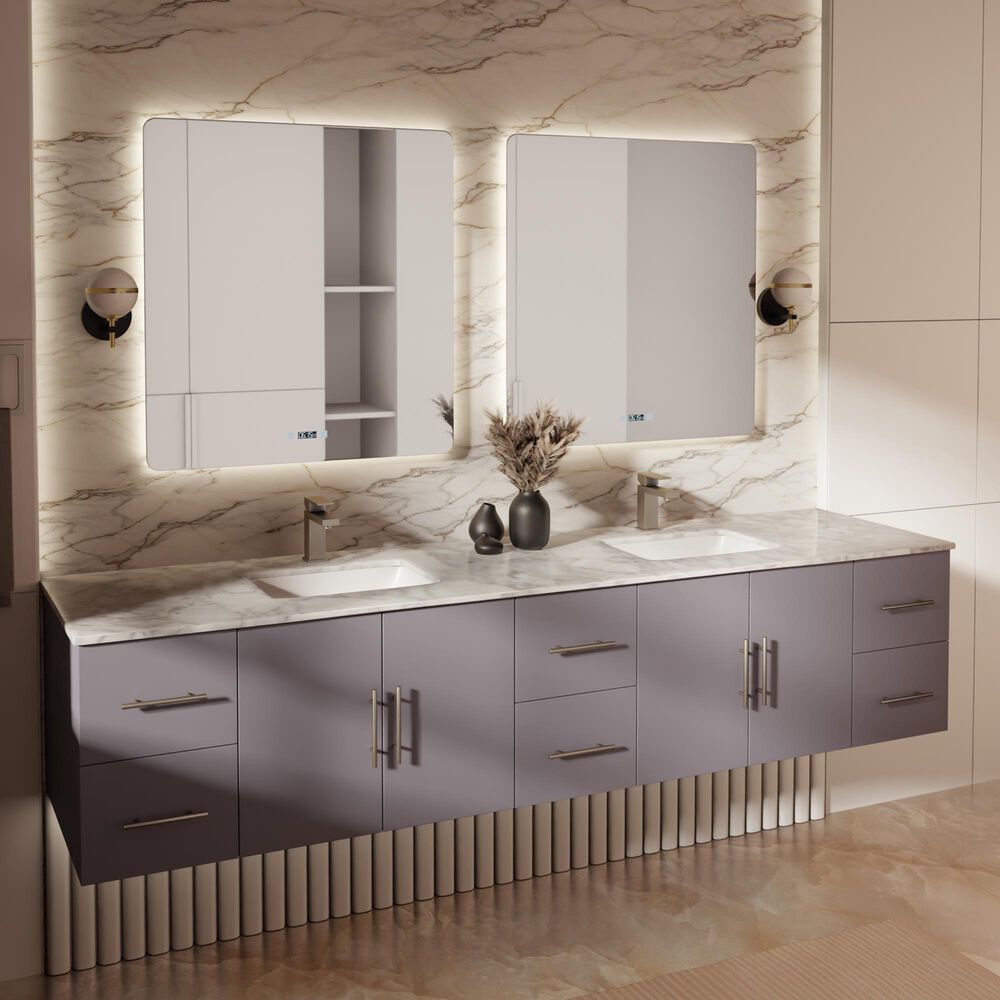 Lexora Home Geneva 84" Double Bathroom Vanity in Dark Grey with 2 cm White Carrara Marble Top and Rectangular Sinks, , large