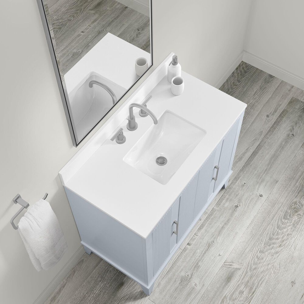 37B Fenwick 36" Single Bathroom Vanity in Soft Blue with Glossy White Composite Stone Top and Backsplash, , large