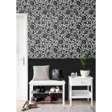 NextWall Tonal Paisley 216" x 20.5" Peel and Stick Wallpaper in Dark Ash, , large