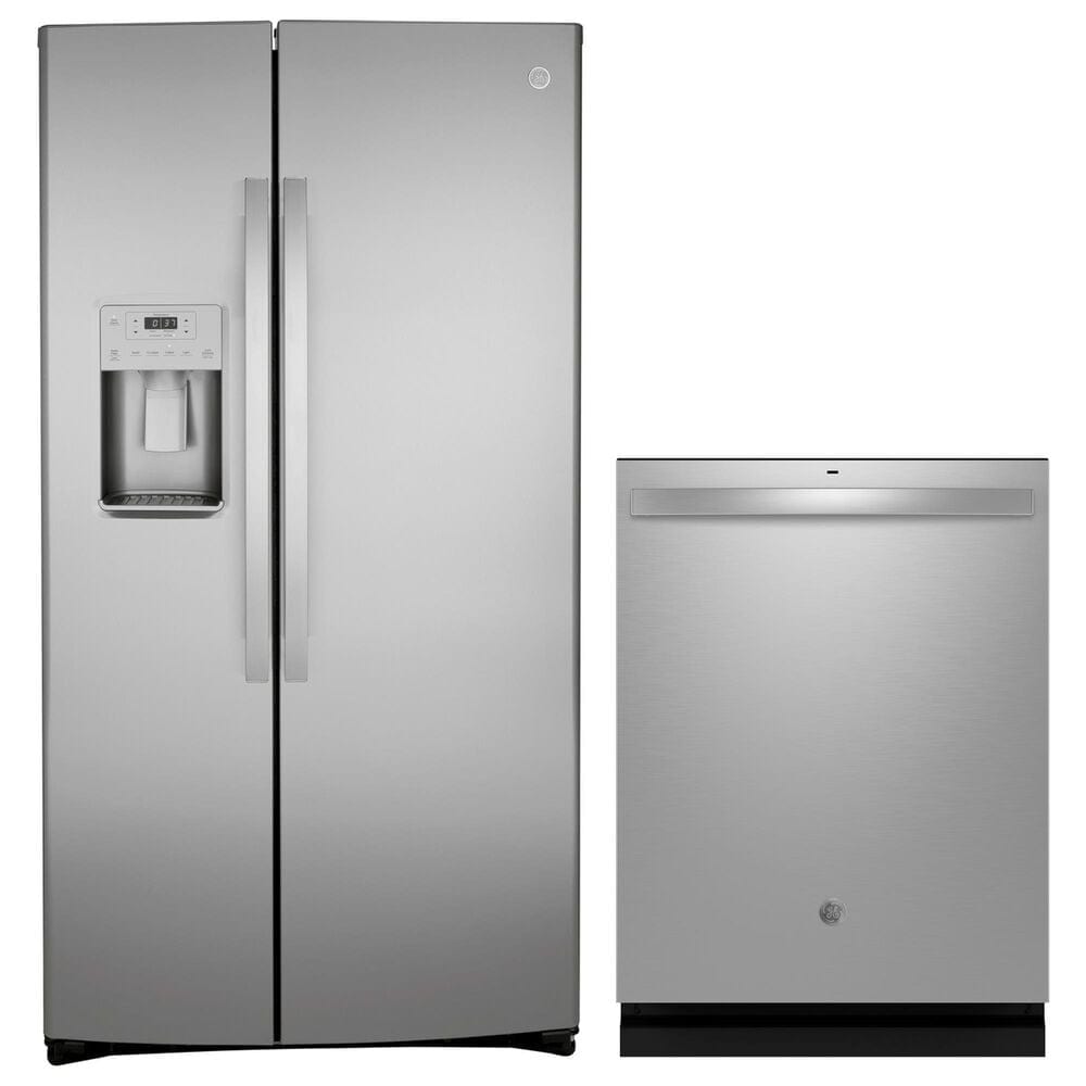 GE Appliances 2-Piece Kitchen Package with 21.8 Cu. Ft. Side-By-Side Refrigerator and Top Control Dishwasher in Fingerprint Resistant Stainless, , large