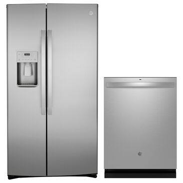 GE Appliances 2-Piece Kitchen Package with 21.8 Cu. Ft. Side-By-Side Refrigerator and Top Control Dishwasher in Fingerprint Resistant Stainless, , large