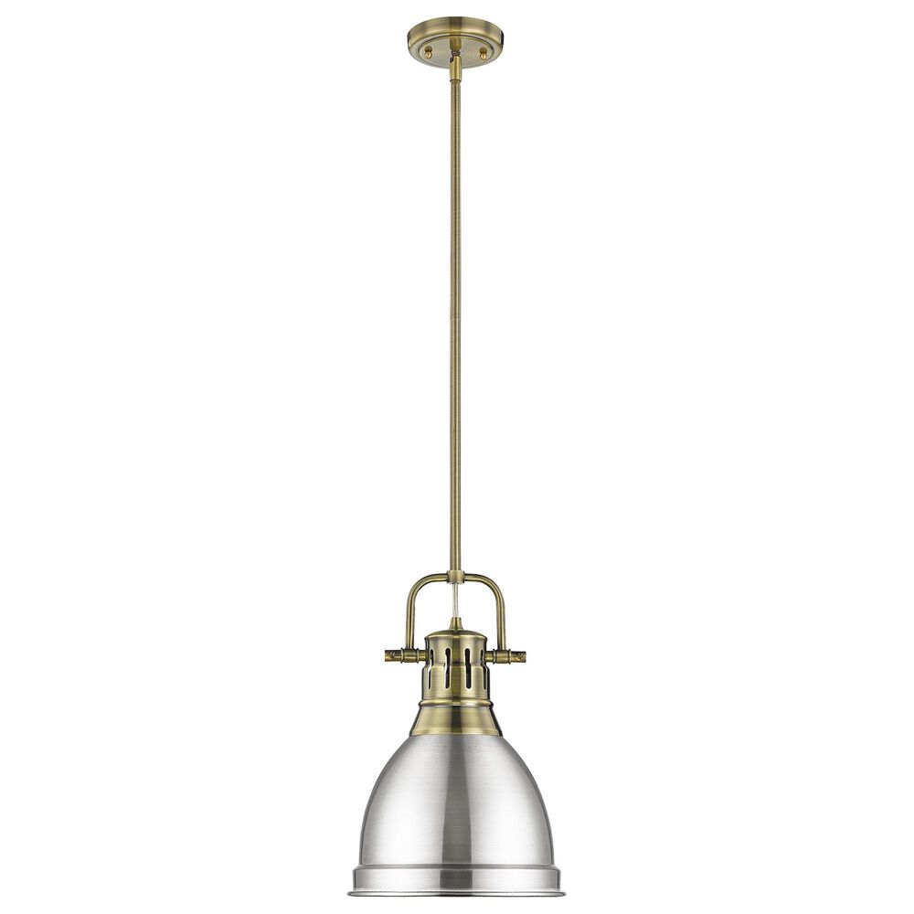 Golden Lighting Duncan 1-Light Small Pendant with Rod and Pewter Shade in Aged Brass, , large