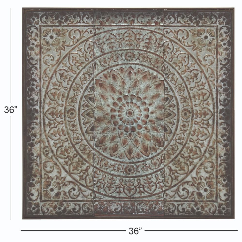 Maple and Jade 36&quot; x 36&quot; Square Embossed Floral Home Wall Decor in Weathered Gray and Dark Silver, , large
