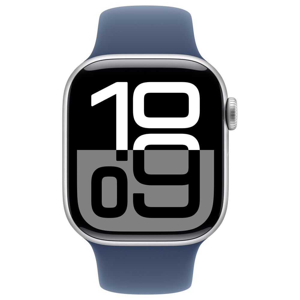 Apple Watch Series 10 GPS + Cellular 42mm Silver Aluminum Case with Denim Sport Band - S/M, , large