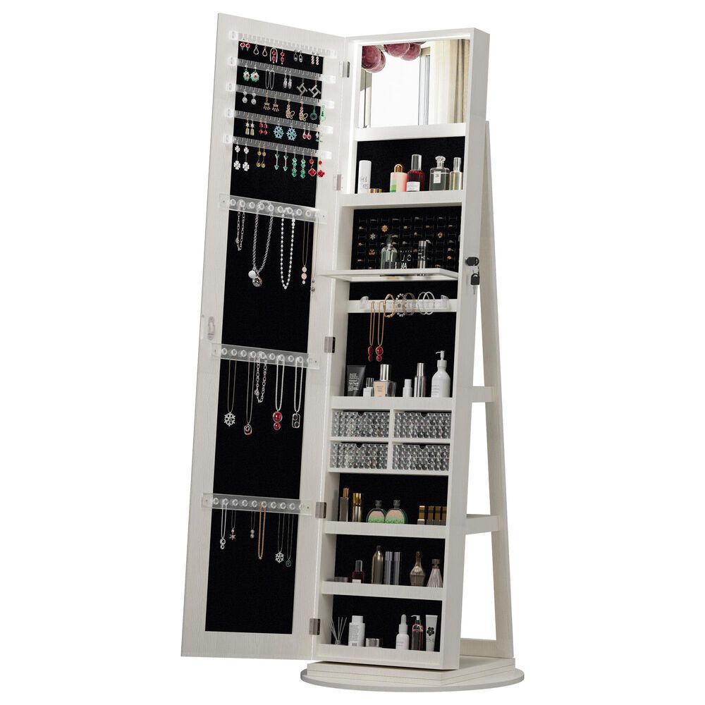 GigaCloud Swivel Jewelry Cabinet with Full Length Mirror and Locking Mechanism in White, , large