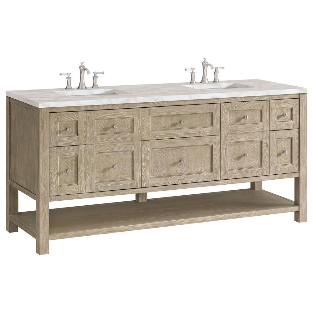 James Martin Vanities Breckenridge 72" Double Vanity in Whitewashed Oak with 3 cm Victorian Silver Quartz Top, , large