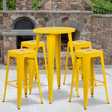 Flash Furniture 5-Piece Metal Bar Table Set in Yellow, , large
