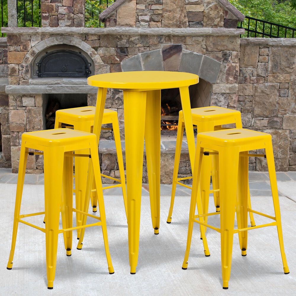 Flash Furniture 5-Piece Metal Bar Table Set in Yellow, , large