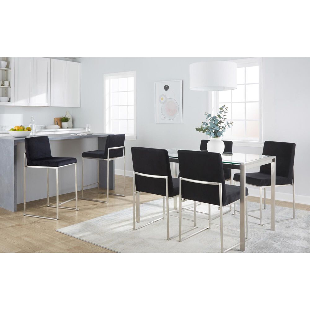 Lumisource Fuji High Back Counter Stool with Black Velvet Cushion in Stainless Steel &#40;Set of 2&#41;, , large