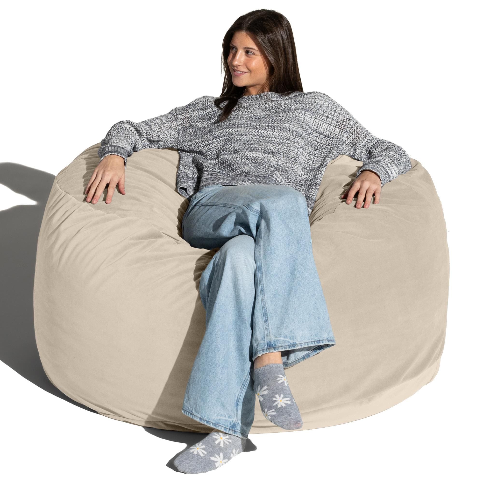 Jaxx Saxx 4' Large Round Bean Bag Chair in Ivory