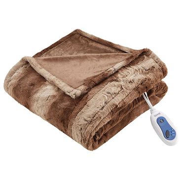 Hampton Park Zuri Oversized Faux Fur Heated Throw in Tan, , large