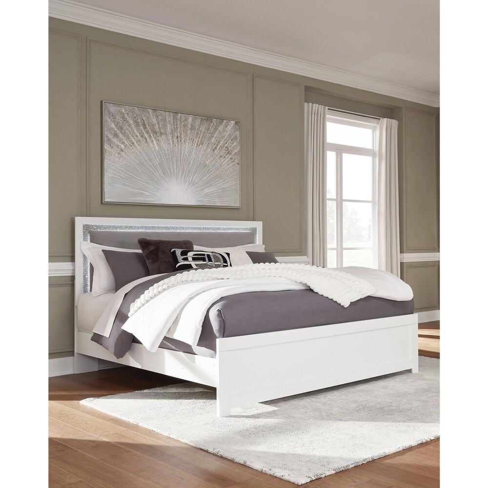 Ashley Maeling King Panel Bed with Dresser, Chest, and Two Nightstands in Matte White, , large