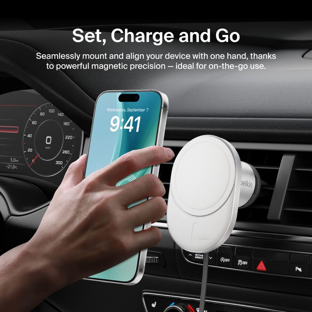 Belkin BoostCharge Pro 15W Magnetic Wireless Car Charger in Grey, , large