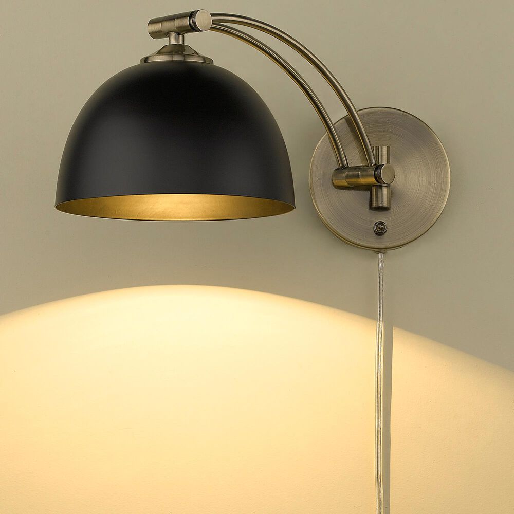 Golden Lighting Rey 1-Light Wall Sconce in Aged Brass and Black, , large