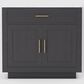 Lexora Home Abbey 36" Single Bathroom Vanity in Black Oak with 2 cm White Carrara Marble Top and Rectangular Sink, , large
