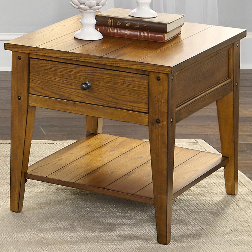 Belle Furnishings Lake House End Table in Medium Brown, , large