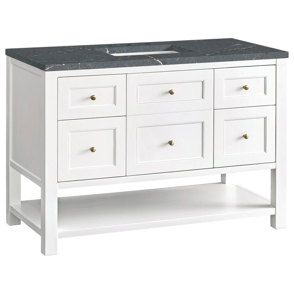 James Martin Vanities Breckenridge 48&quot; Single Bathroom Vanity in Bright White with 3 cm Parisien Bleu Quartz Top and Rectangular Sink, , large