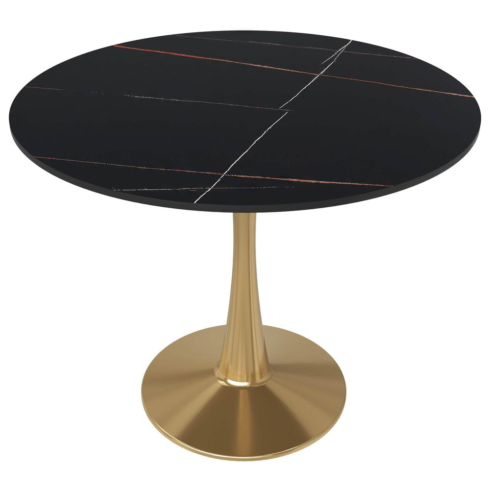 Leisuremod Leisuremod Bristol 31 round dining table Gold base with Black Sintered stone Top, , large