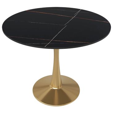 Leisuremod Bristol 31" Round Dining Table with Sintered Stone Top in Gold and Black - Table Only, , large