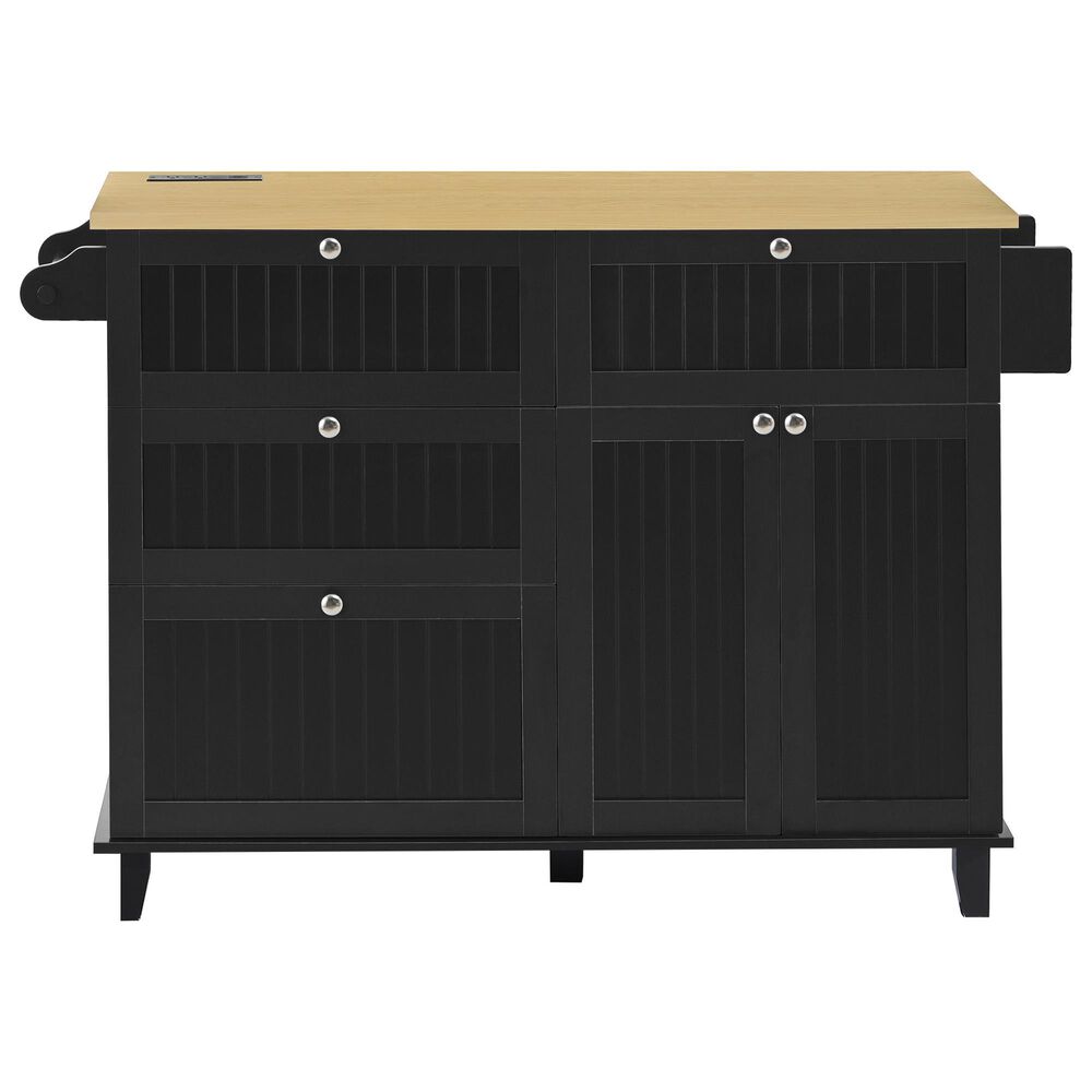 HOMLUX Farmhouse Kitchen Island with Drop Leaf and 2 Stools in Black, Natural and Rustic Brown, , large