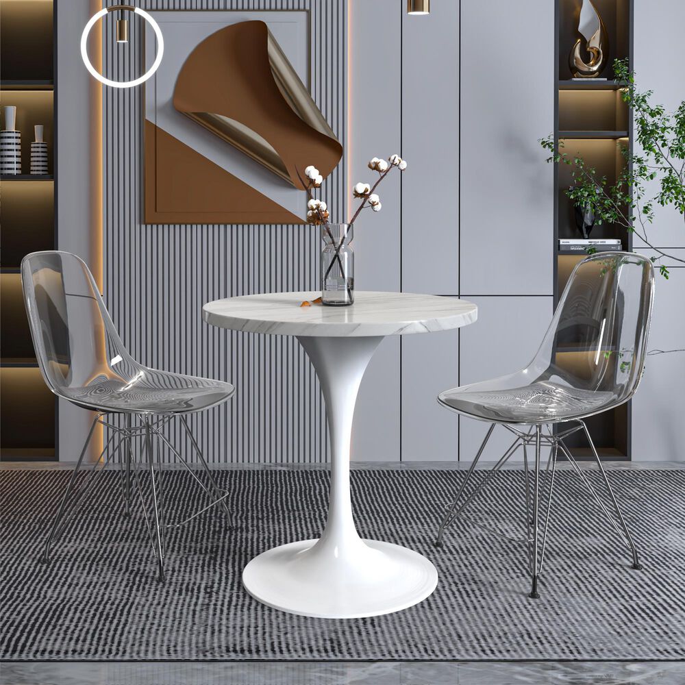 Leisuremod LeisureMod Verve Collection 27 Round Dining Table, White Base with Sintered Stone White Top, , large