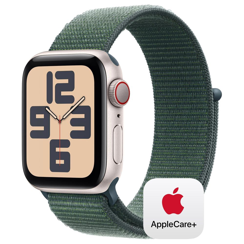 Apple Watch SE GPS + Cellular 40mm Starlight Aluminum Case with Lake Green Sport Loop, , large