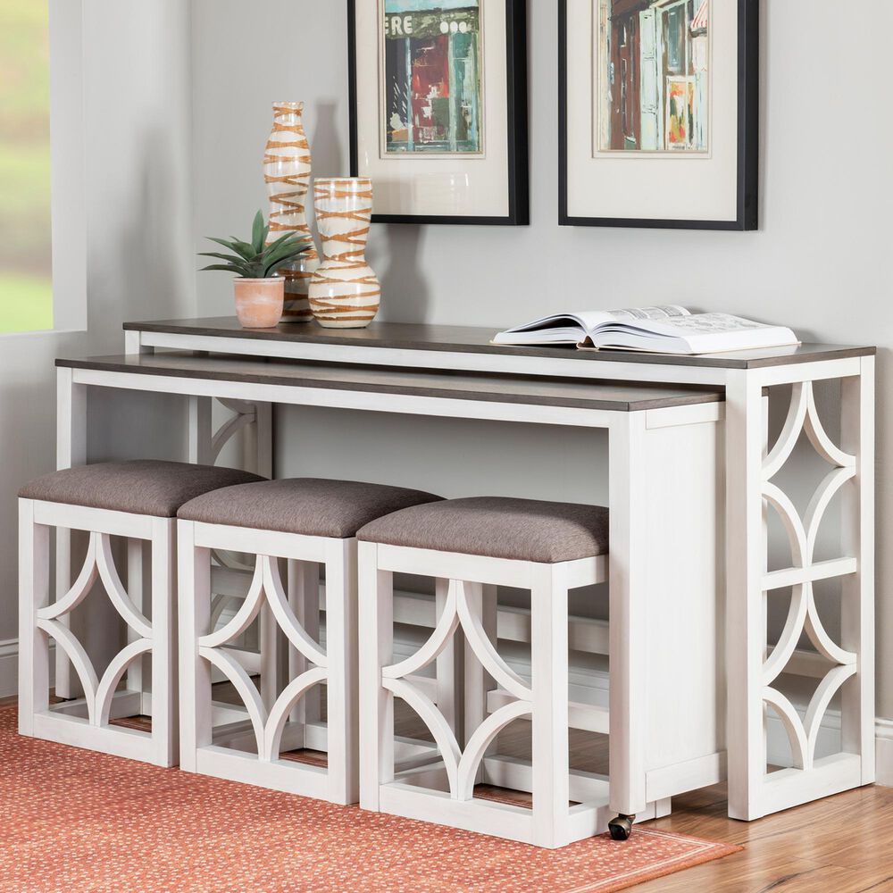 Linon Home Decor Westlee 5-Piece Rectangular Nesting Consoles and Stool Set in White and Light Brown, , large