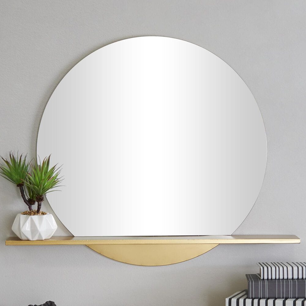 Maple and Jade 35&quot; 1-Shelf Wall Mirror in Gold, , large