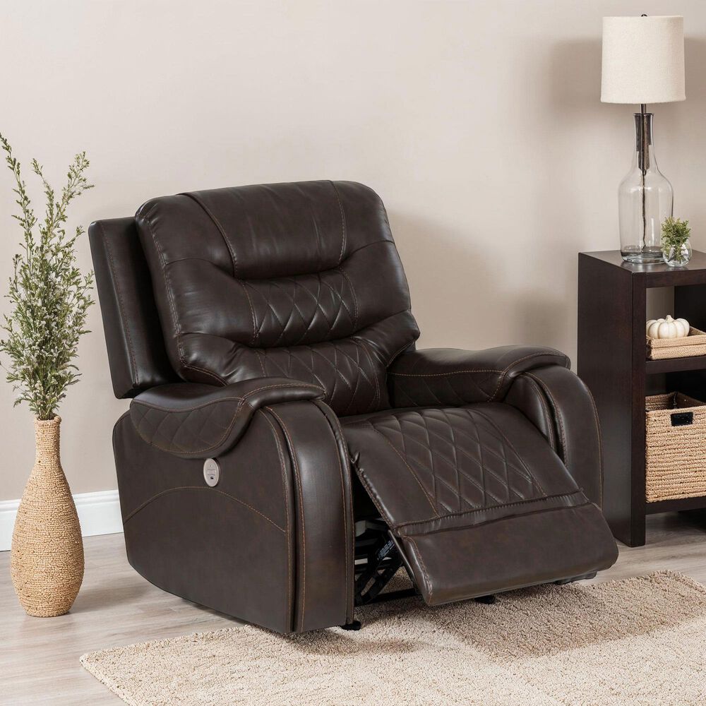 Linon Home Decor Barrett Power Glider Recliner in Rich Brown, , large