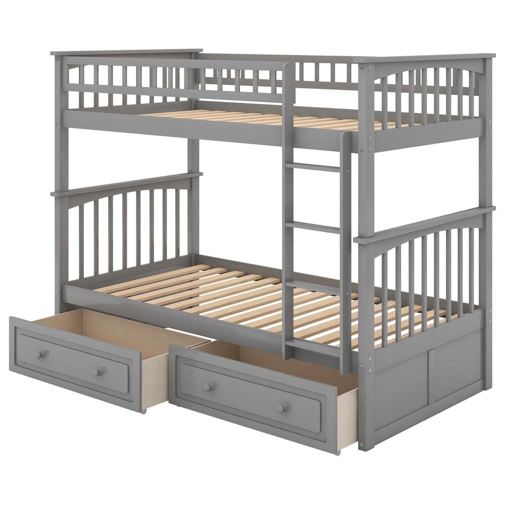 Hearth and Haven Twin over Twin Convertible Bunk Bed with Drawers in Gray, , large