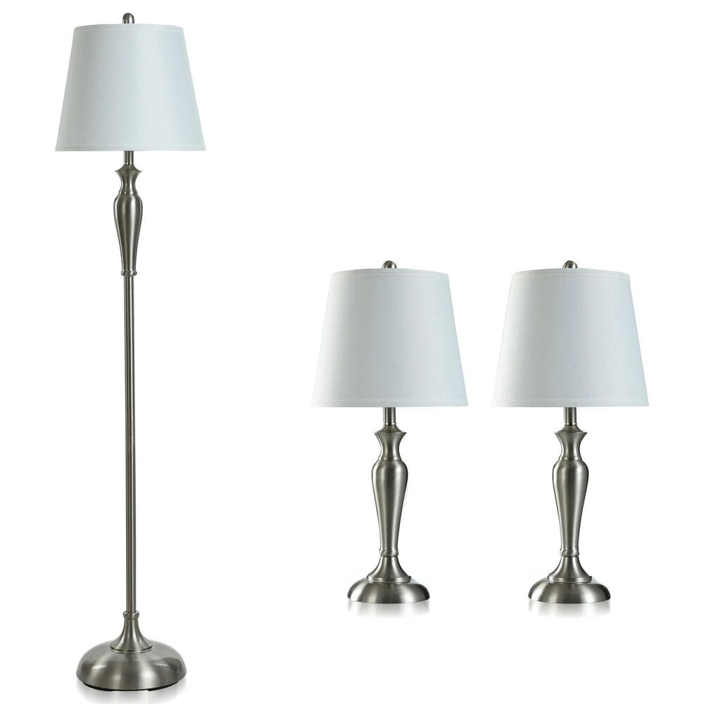 Flair Industries 3-Piece Floor and Table Lamp Set in Brushed Steel, , large