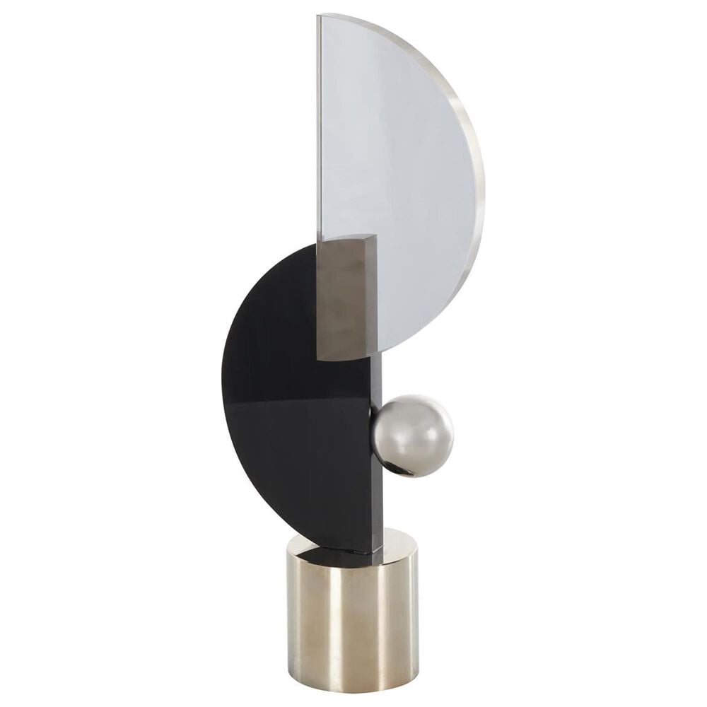 Maple and Jade Abstract Decorative Sculpture with Orb and Base in Black and Silver, , large
