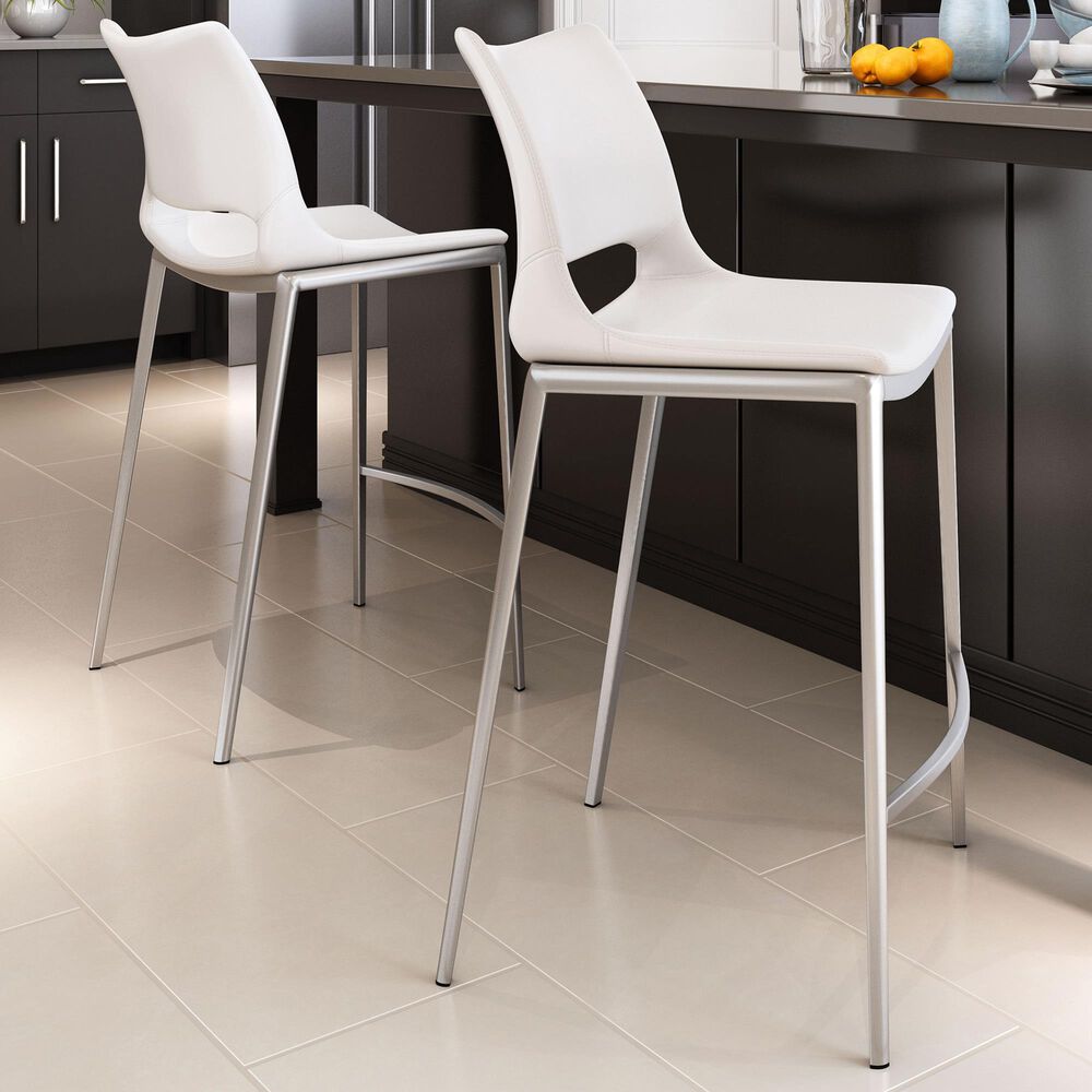 Zuo Modern Ace Counter Chair in White/Silver &#40;Set of 2&#41;, , large