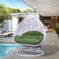 Leisuremod 2-Seat Hanging Egg Swing Chair with Dark Green Cushion in White, , large
