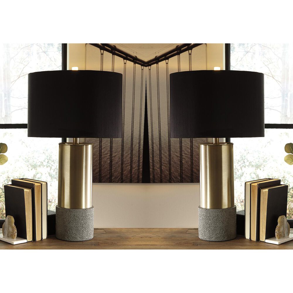 Signature Design by Ashley Jacek 2-Piece Table Lamp Set in Gray/Brass, , large
