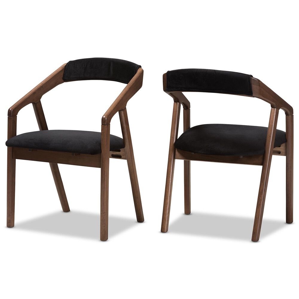 Baxton Studio Wendy Arm Chair with Black Cushion in Walnut Brown (Set of 2), , large