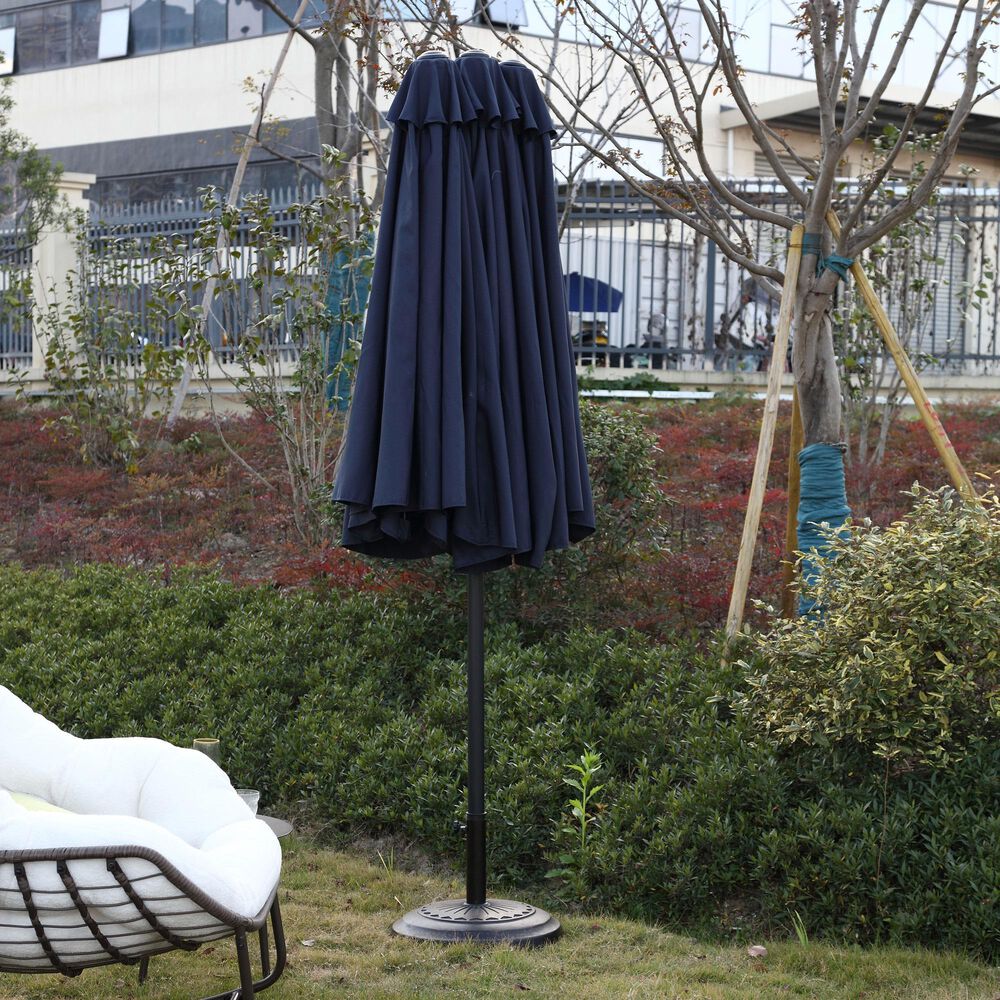 Hearth and Haven 14.8&#39; Double Sided Outdoor Umbrella without Base in Navy Blue, , large