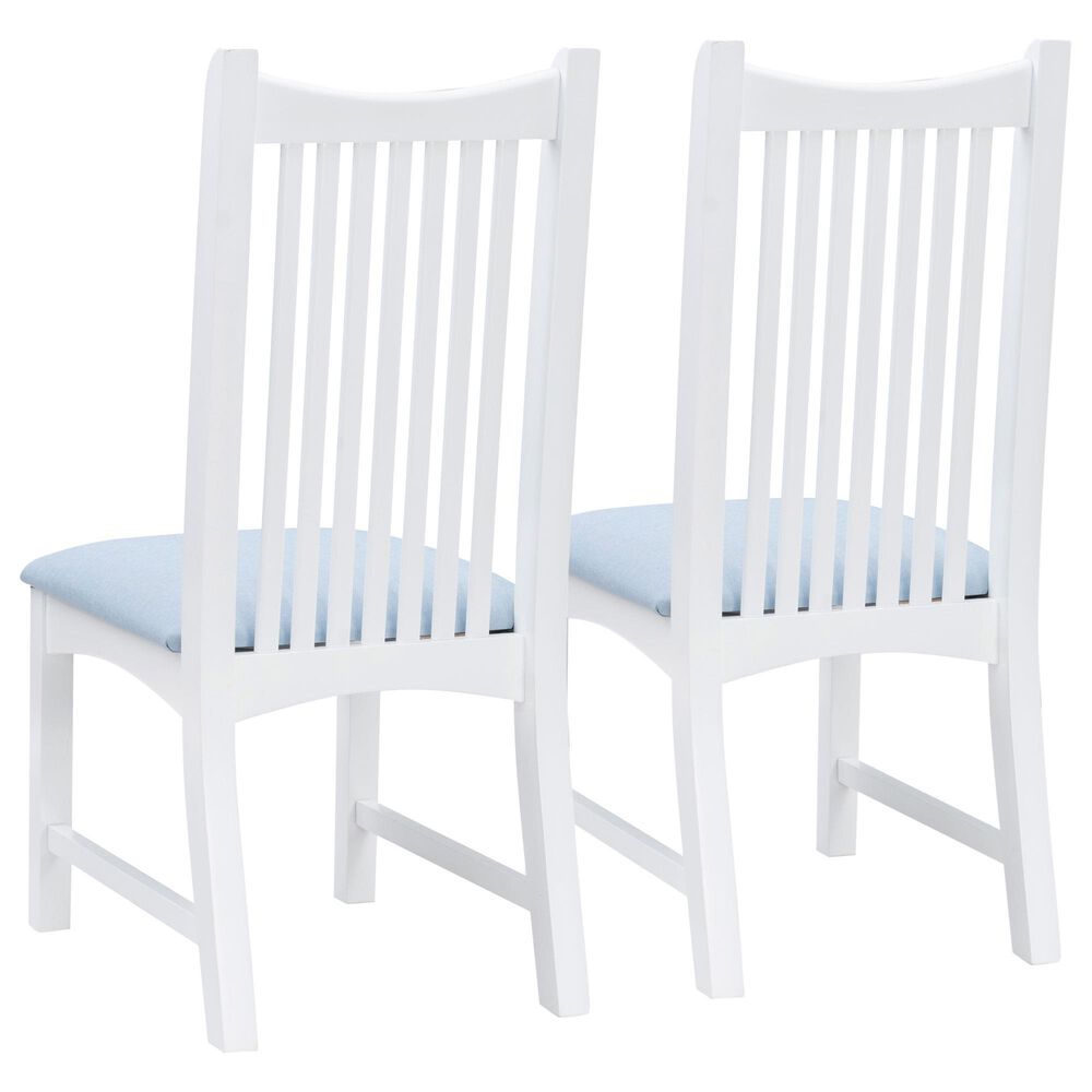 Linon Home Decor Bonnie Side Chair with Light Blue Faux Leather Cushion in White (Set of 2), , large