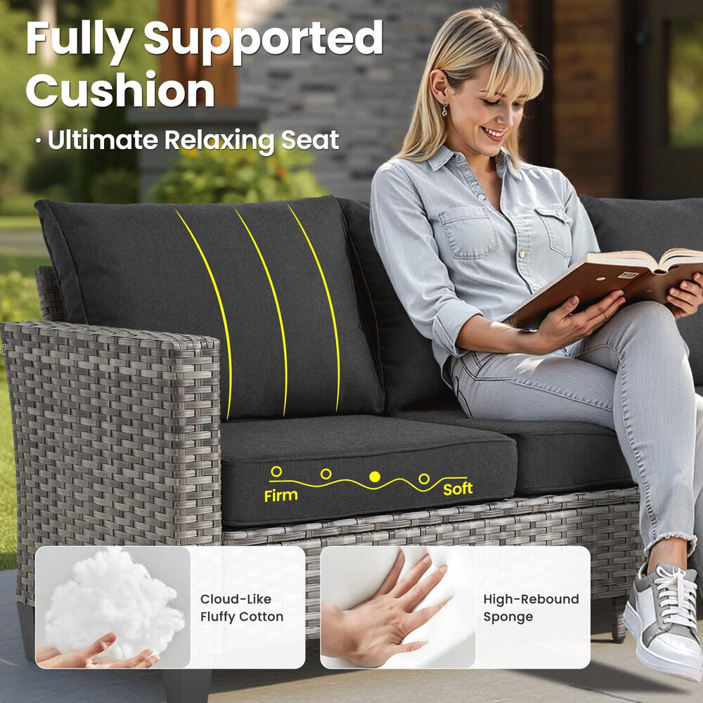 HOMLUX HOMLUX 5-Piece Outdoor Wicker Patio Furniture Set, High Back Rattan Sofa with Chairs, Ottomans &amp; Cushions in Black, , large