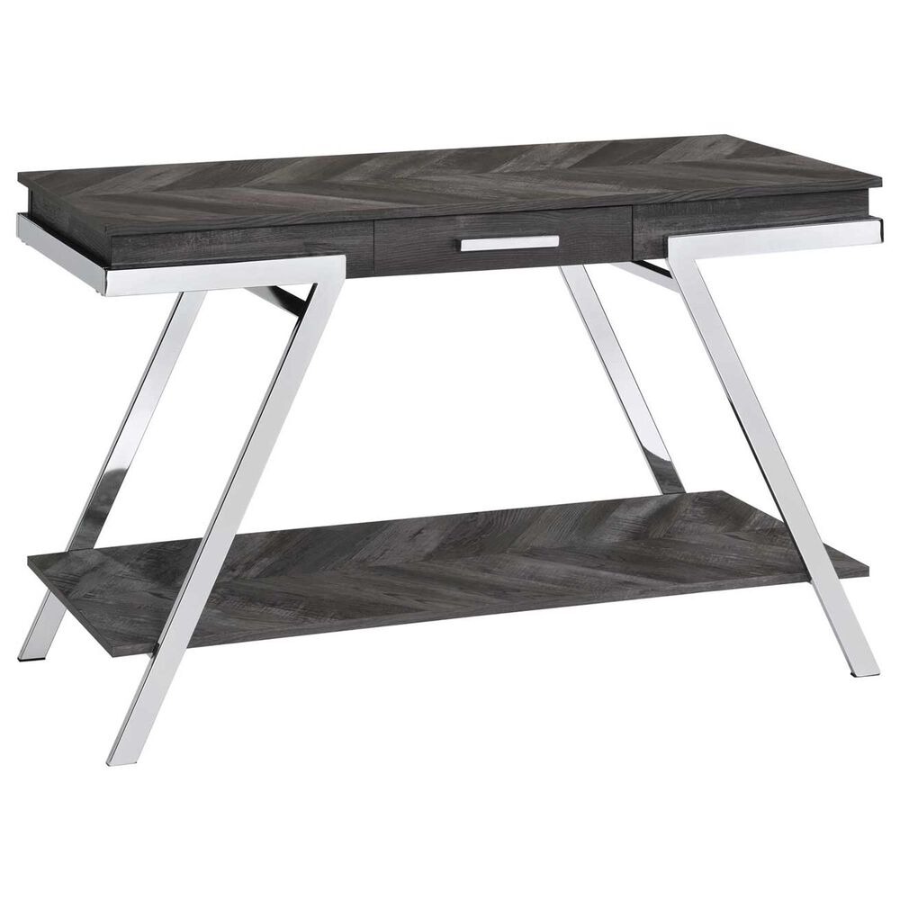 Steve Silver Furniture Roma Sofa Table in Shadow Grey and Chrome, , large